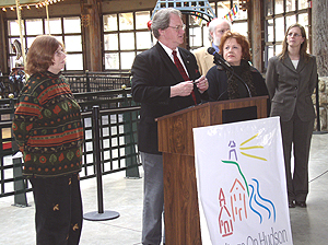 Man speaking at podium during heritage on Hudson ceremony.